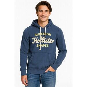 Hollister Superior Shapes Hoodie Sweatshirt Men Size Medium Blue Kangaroo Pocket